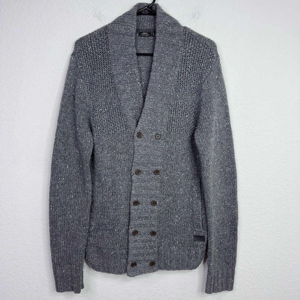 Mexx Sweater Men M Grey Knit Slim Double-Breasted Button Preppy Grandpa Cardigan